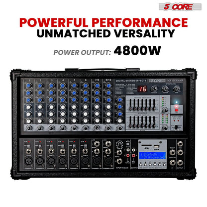 5Core Audio Mixer Powered 12 Channel 240V Mixer System USB MP3 Bluetooth SD readers Digital LCD Display-2