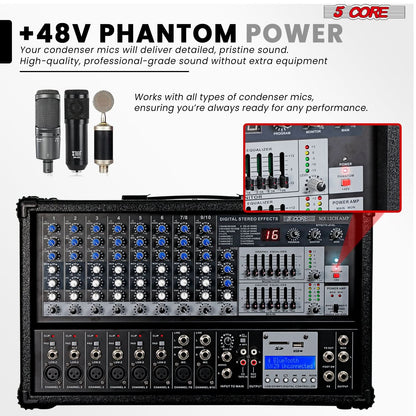 5Core Audio Mixer Powered 12 Channel 240V Mixer System USB MP3 Bluetooth SD readers Digital LCD Display-4